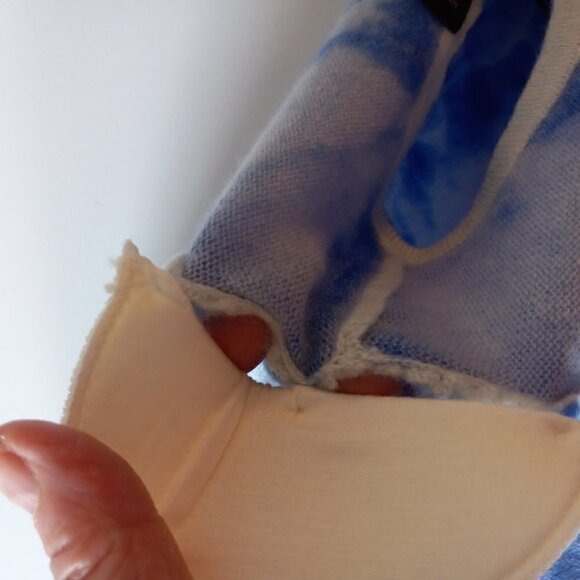 Charter Club Sweater Top 100% Cashmere Crew Neckline Puff Sleeve Two-Tone Blue S - Picture 7 of 12